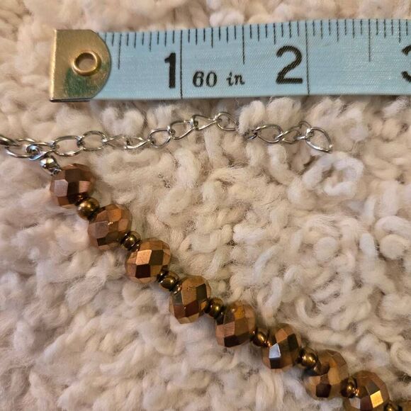 NWOT Bronze Faceted Bead + Amber Rhinestone Necklace Long - Picture 7 of 7